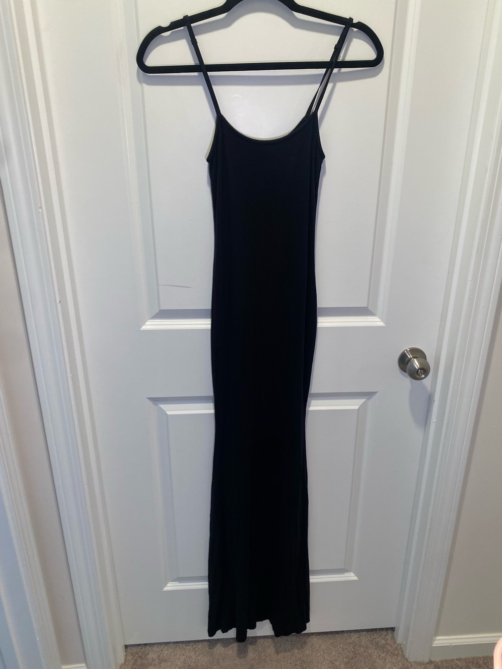 Pumiey Black Spaghetti Strap Maxi Dress Bodycon Stretch Size M